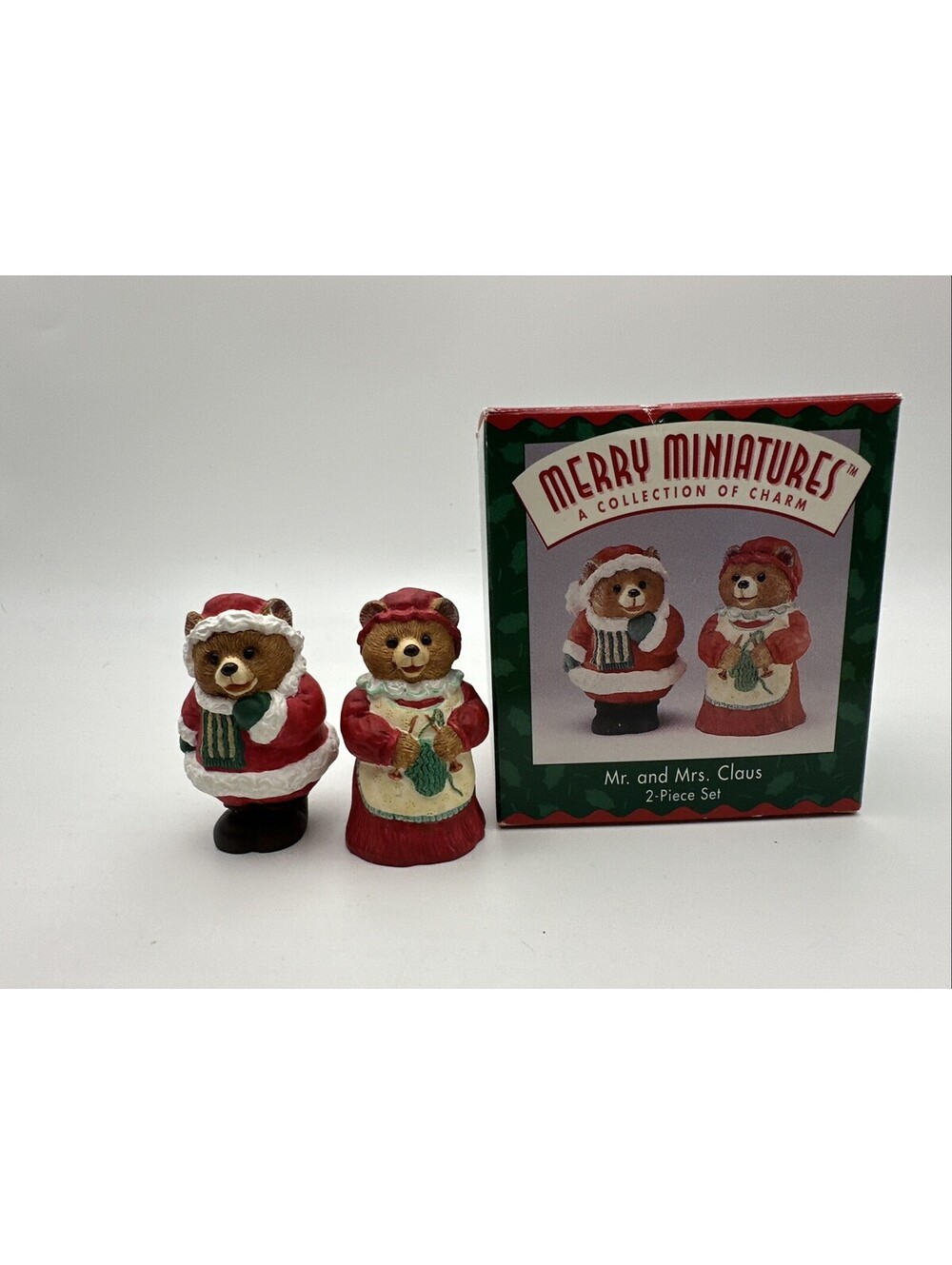 Hallmark Merry Miniatures 1996 Mr & Mrs Claus Bear Figurines 2-Piece Set w/ Box